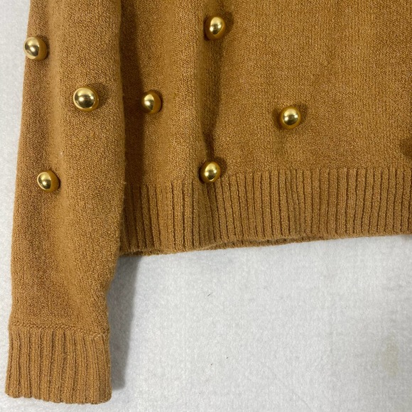 Alice + Olivia Sweater Medium Beige Tan Wool Gleeson Metal Ball Long Sleeve Crew - Picture 5 of 10